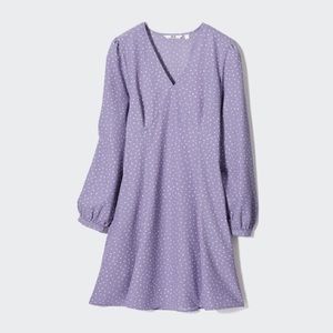 UNIQLO Printed V-Neck Long-Sleeve Mini Dress